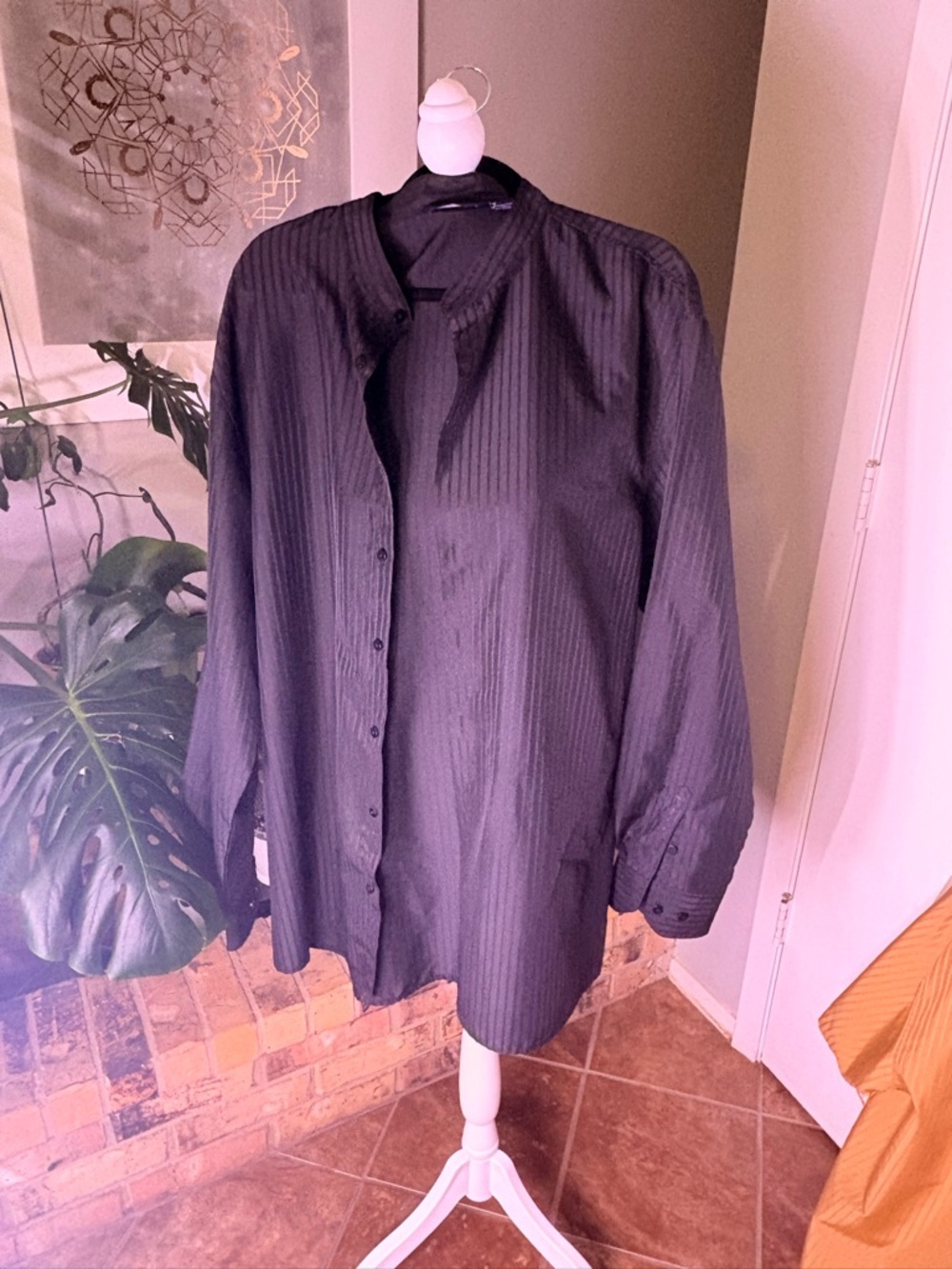 Black Pinstripe Button-Up Shirt